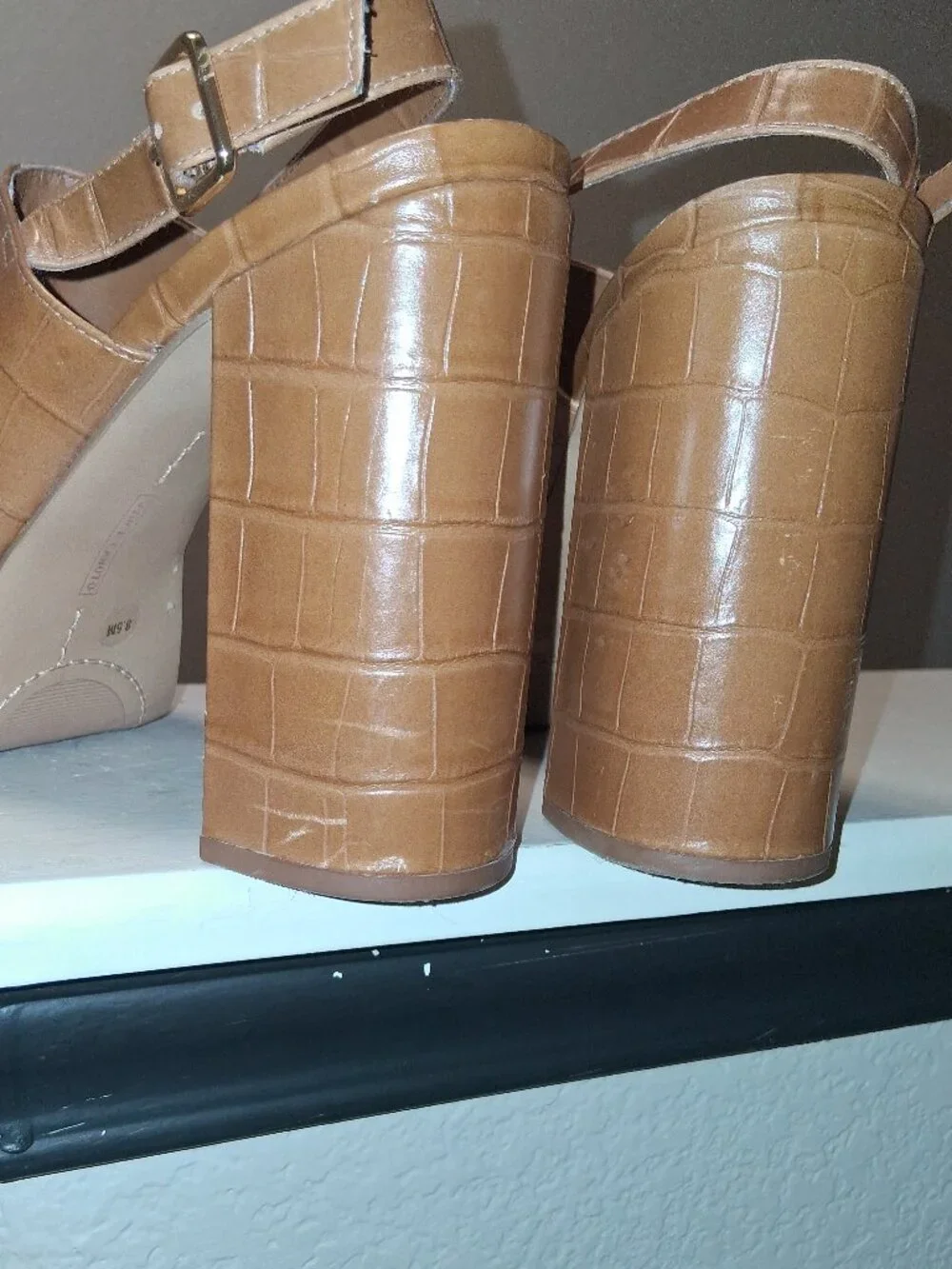 Vince Camuto Sovetta Platform Sandal W/Croc-Embossed Leather W/High Block Heel